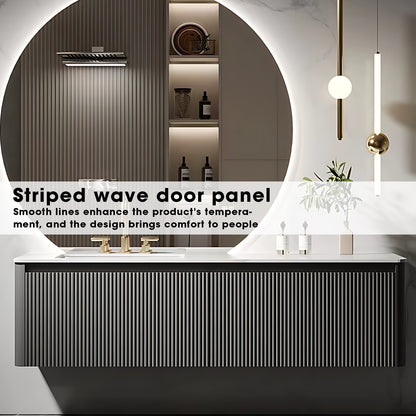 36"- 72" Floating Single Sink Bath Vanity Set with Defogging Round Mirror
