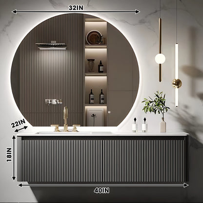 36"- 72" Floating Single Sink Bath Vanity Set with Defogging Round Mirror