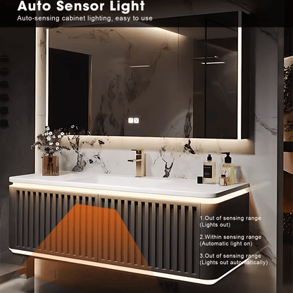 40"- 72" Floating Single Sink Bathroom Vanity Set with Mirror Cabinet and Sensor Light