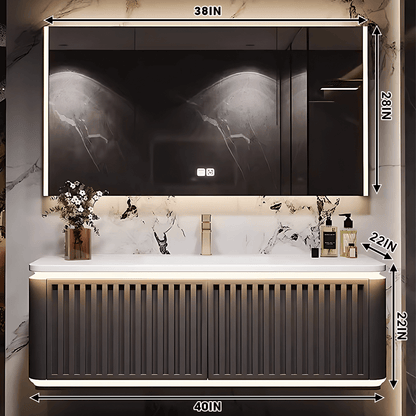 40"- 72" Floating Single Sink Bathroom Vanity Set with Mirror Cabinet and Sensor Light