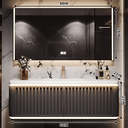 40"- 72" Floating Single Sink Bathroom Vanity Set with Mirror Cabinet and Sensor Light