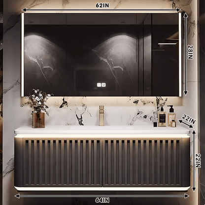 40"- 72" Floating Single Sink Bathroom Vanity Set with Mirror Cabinet and Sensor Light