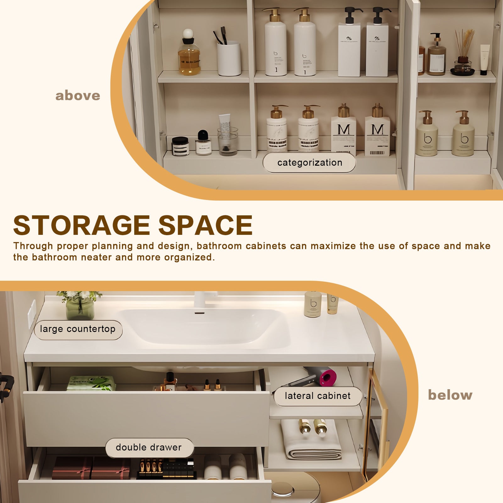 36"- 64" Floating Solid Wood Bathroom Vanity Set with Integrated Sink and Smart Mirror