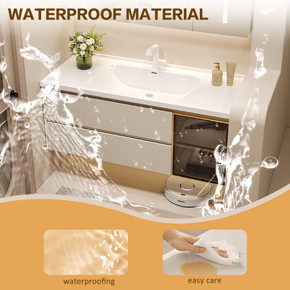 36"- 64" Floating Solid Wood Bathroom Vanity Set with Integrated Sink and Smart Mirror