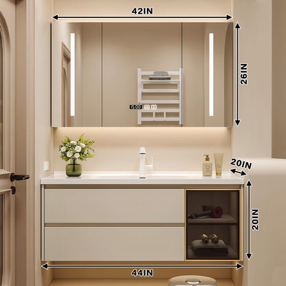 36"- 64" Floating Solid Wood Bathroom Vanity Set with Integrated Sink and Smart Mirror