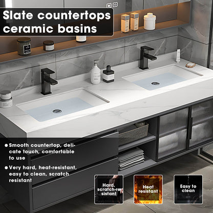 36"- 78" Floating Vanity Set for Bathroom with Smart LED Mirror and Sink