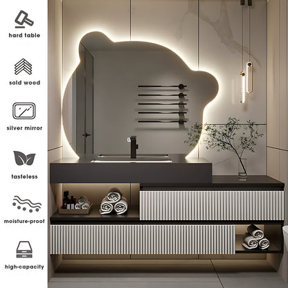 44"- 78" Floating Vanity Set with Lighted Irregular Mirror and Sink for Bathroom