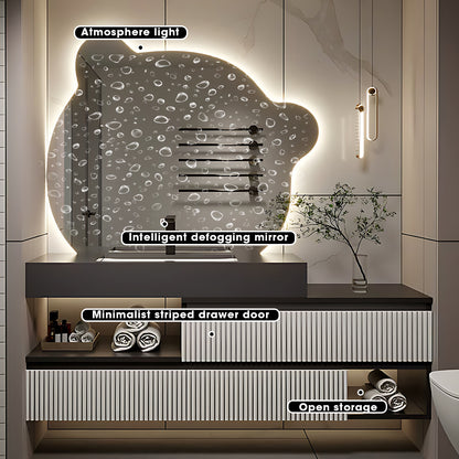 44"- 78" Floating Vanity Set with Lighted Irregular Mirror and Sink for Bathroom