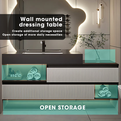44"- 78" Floating Vanity Set with Lighted Irregular Mirror and Sink for Bathroom