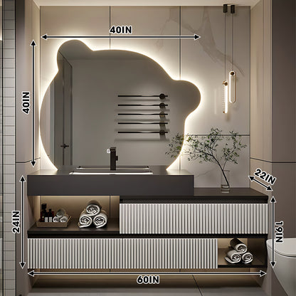 44"- 78" Floating Vanity Set with Lighted Irregular Mirror and Sink for Bathroom