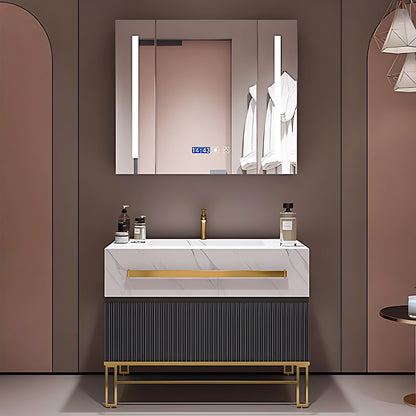 36"- 60" Freestanding Single Ceramic Basin Bath Vanity Set with Defogging Mirror Cabinet