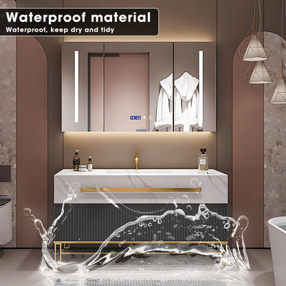 36"- 60" Freestanding Single Ceramic Basin Bath Vanity Set with Defogging Mirror Cabinet