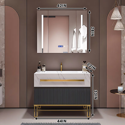 36"- 60" Freestanding Single Ceramic Basin Bath Vanity Set with Defogging Mirror Cabinet