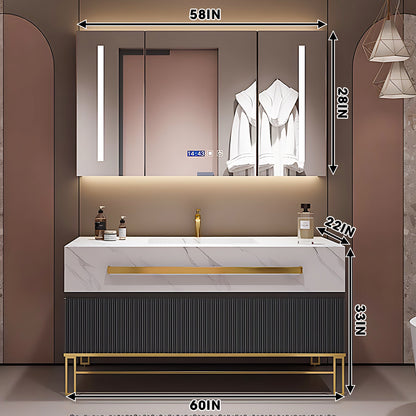 36"- 60" Freestanding Single Ceramic Basin Bath Vanity Set with Defogging Mirror Cabinet