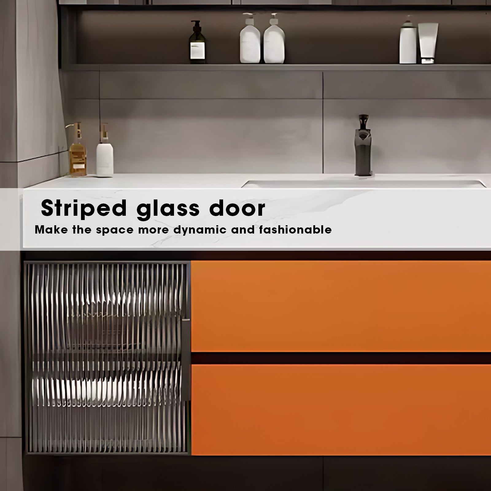 40"- 78" Glass Door Cabinet Bathroom Vanity Set with Single Sink & Defogging Mirror