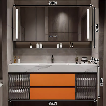40"- 78" Glass Door Cabinet Bathroom Vanity Set with Single Sink & Defogging Mirror