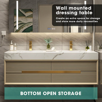 32"- 72" Gold Bathroom Cabinets Set with Lighted Mirror and Basin