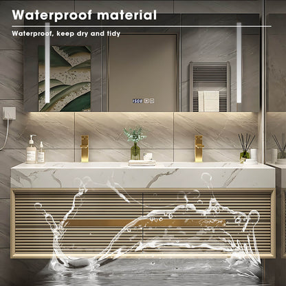 32"- 72" Gold Bathroom Cabinets Set with Lighted Mirror and Basin