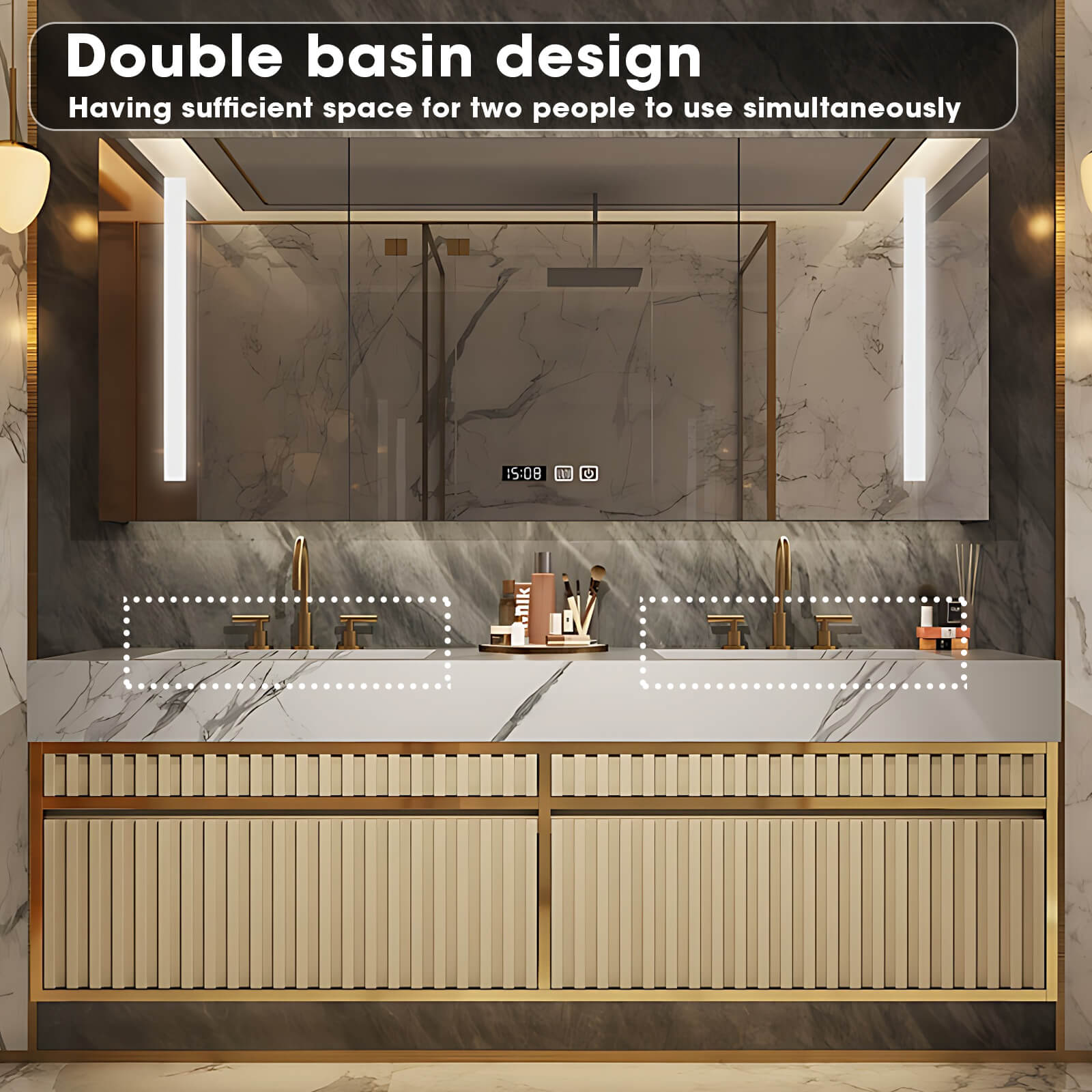 52"- 72" Gold Double Sink Vanity Set for Bathroom