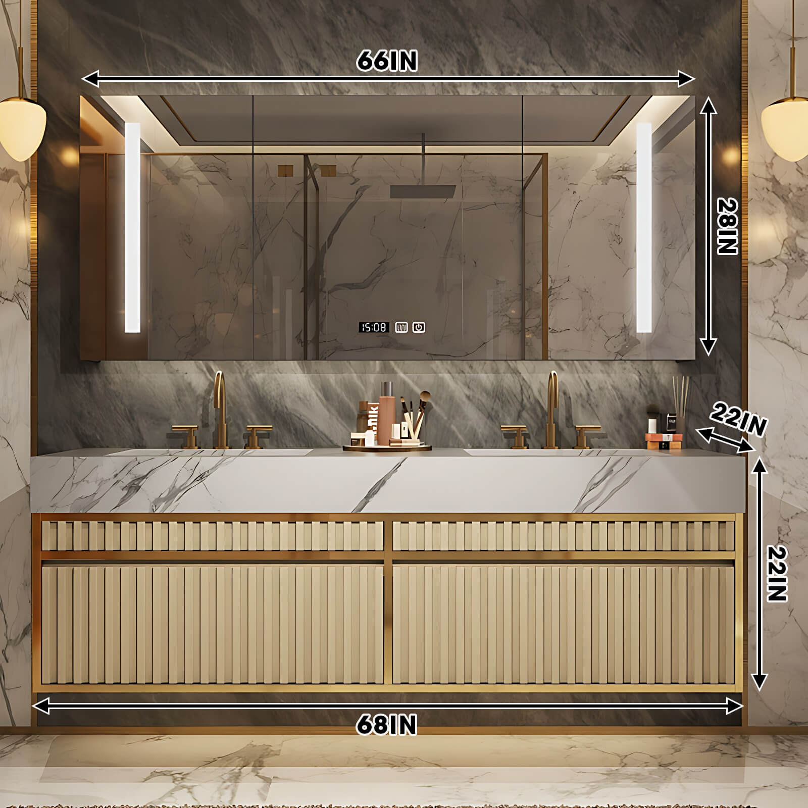 52"- 72" Gold Double Sink Vanity Set for Bathroom – High QLO