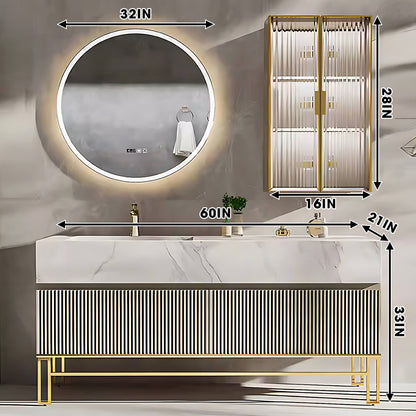 32"- 78" Gold Freestanding Bathroom Vanity Set with Circle Illuminated Mirror & Lighting Glass Cabinet & Sink