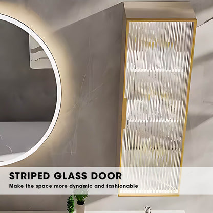 32"- 78" Gold Freestanding Bathroom Vanity Set with Circle Illuminated Mirror & Lighting Glass Cabinet & Sink