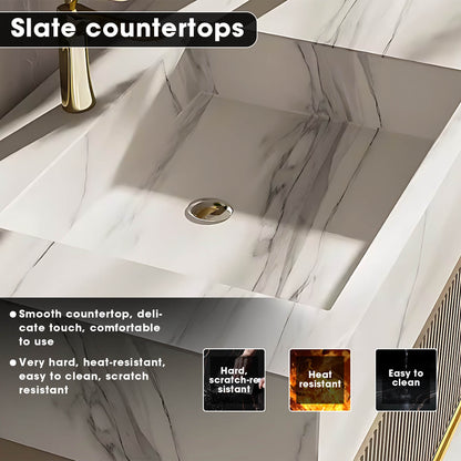 32"- 78" Gold Freestanding Bathroom Vanity Set with Circle Illuminated Mirror & Lighting Glass Cabinet & Sink