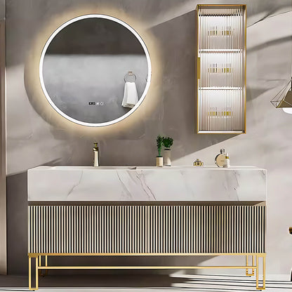 32"- 78" Gold Freestanding Bathroom Vanity Set with Circle Illuminated Mirror & Lighting Glass Cabinet & Sink