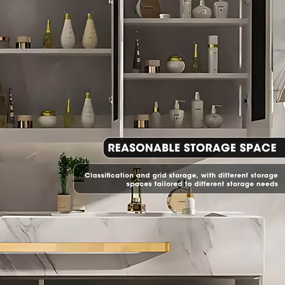 32"- 78" Gold Freestanding Bathroom Vanity Set with Circle Illuminated Mirror & Lighting Glass Cabinet & Sink