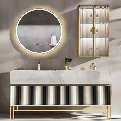 32"- 78" Gold Freestanding Bathroom Vanity Set with Circle Illuminated Mirror & Lighting Glass Cabinet & Sink
