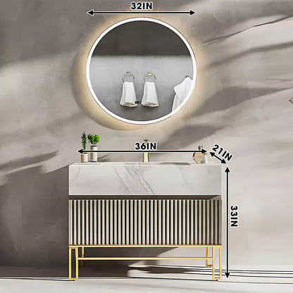 32"- 78" Gold Freestanding Bathroom Vanity Set with Circle Illuminated Mirror & Lighting Glass Cabinet & Sink
