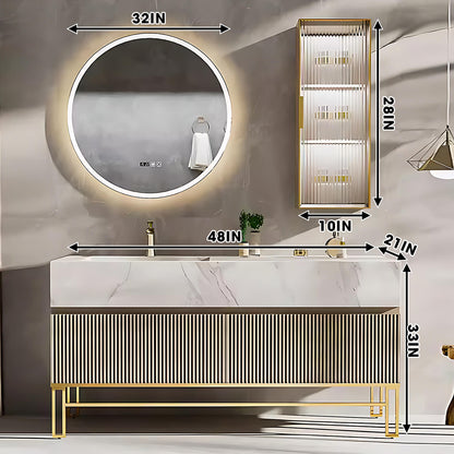 32"- 78" Gold Freestanding Bathroom Vanity Set with Circle Illuminated Mirror & Lighting Glass Cabinet & Sink