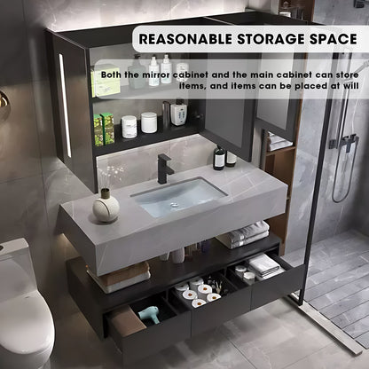 36"- 48" Gray Single Basin Bathroom Vanity Set with Large Storage and Smart Mirror