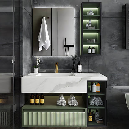 36"- 78" Green Bath Vanity Set with Defogging Mirror & Single Sink & Glass Door Cabinet