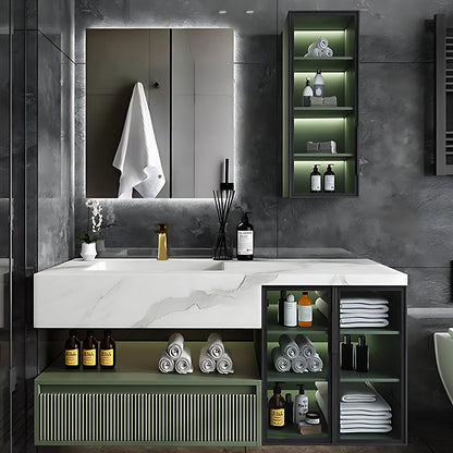 36"- 78" Green Bath Vanity Set with Defogging Mirror & Single Sink & Glass Door Cabinet
