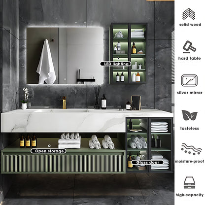 36"- 78" Green Bath Vanity Set with Defogging Mirror & Single Sink & Glass Door Cabinet