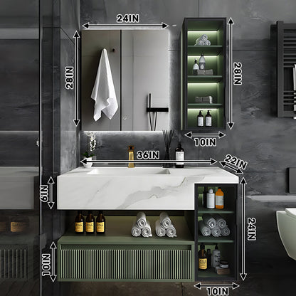36"- 78" Green Bath Vanity Set with Defogging Mirror & Single Sink & Glass Door Cabinet
