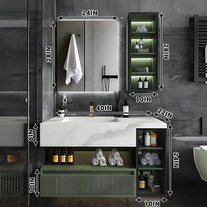 36"- 78" Green Bath Vanity Set with Defogging Mirror & Single Sink & Glass Door Cabinet