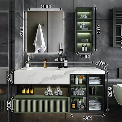 36"- 78" Green Bath Vanity Set with Defogging Mirror & Single Sink & Glass Door Cabinet