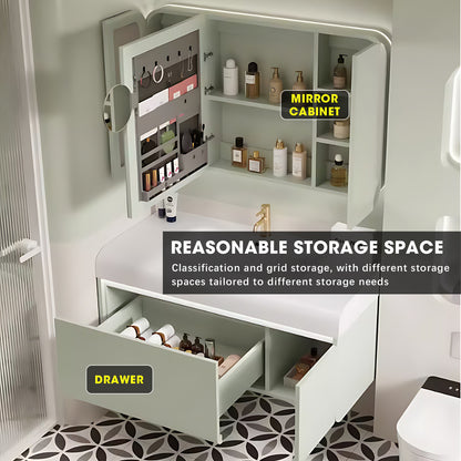 40"- 72" Green Bathroom Vanity Set with Illuminated Medicine Cabinet and Single Sink