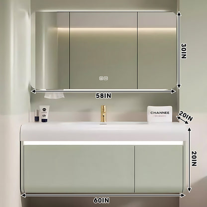 40"- 72" Green Bathroom Vanity Set with Illuminated Medicine Cabinet and Single Sink