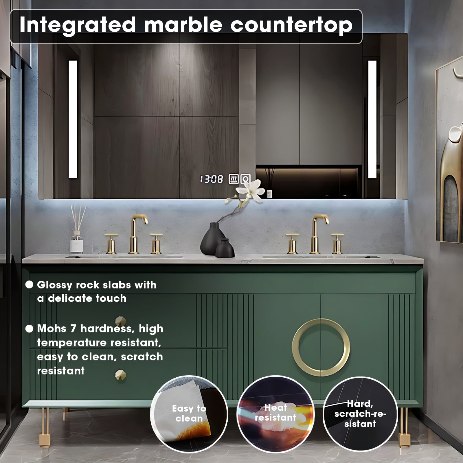 56"- 72" Green Freestanding Bathroom Vanity Set with Intelligent Mirror
