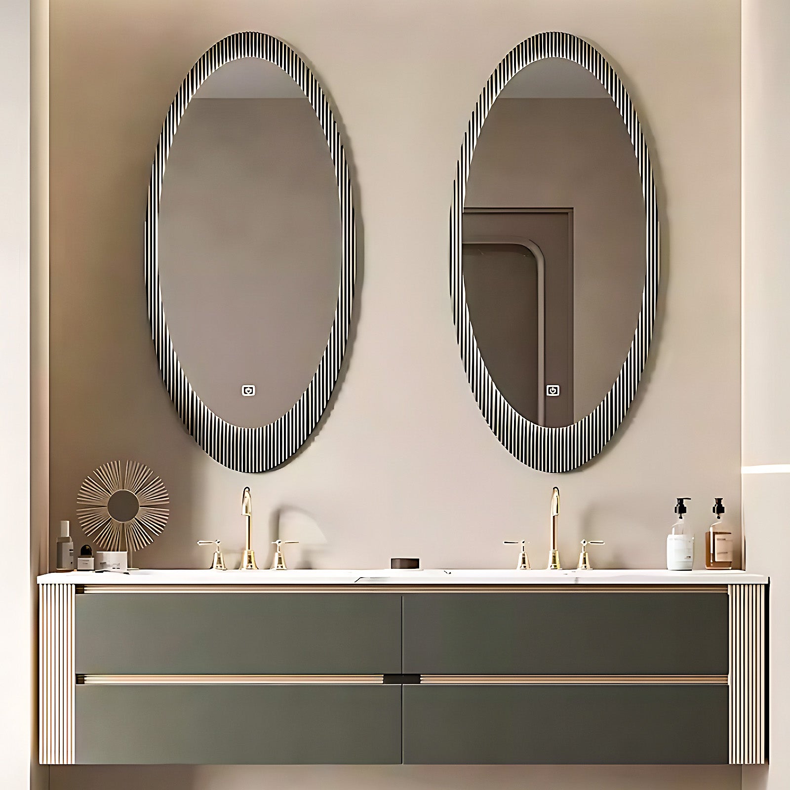 56"- 78" Green Solid Wood Double Sink Bathroom Vanity Set with Oval Mirror