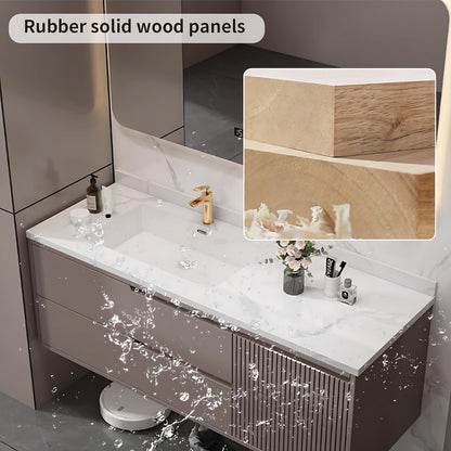 36"- 52" Grey Wall Mounted Bathroom Vanity Set with Defogging Mirror Cabinet and Sink