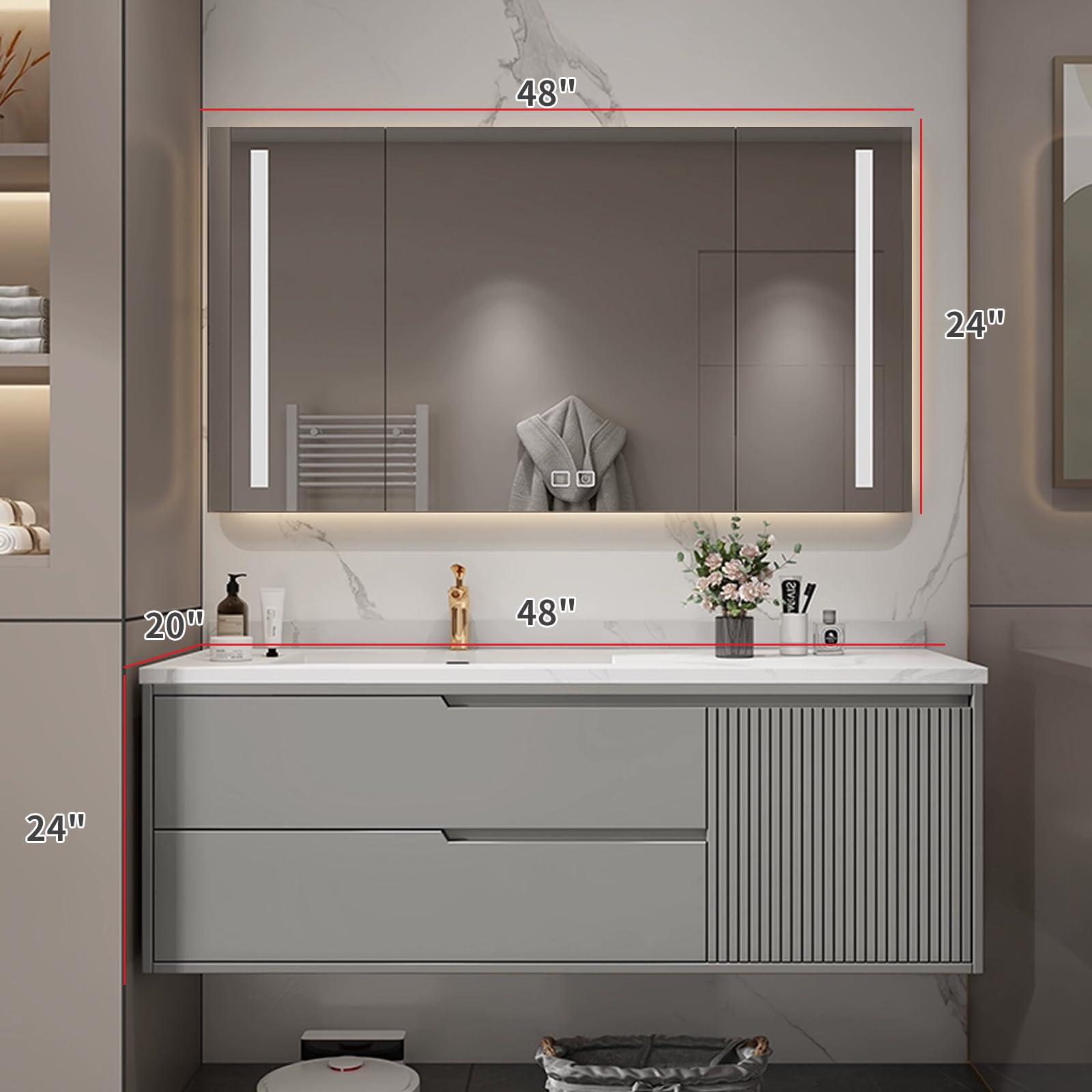 36 Inch Floating Bathroom Vanity With Ceramic Sink – Wall Mounted Modern Cabinet With Soft-Close Drawer 36 Inch Floating Bathroom Vanity With Ceramic Sink – Wall Mounted Modern Cabinet With Soft-Close Drawer