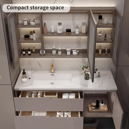 36"- 52" Grey Wall Mounted Bathroom Vanity Set with Defogging Mirror Cabinet and Sink