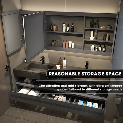 56"- 78" Black Bathroom Vanity Set with Mirror Cabinet And Double Sink&Faucet