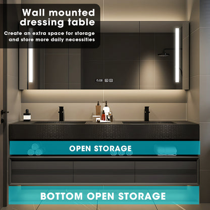 56"- 78" Black Bathroom Vanity Set with Mirror Cabinet And Double Sink&Faucet