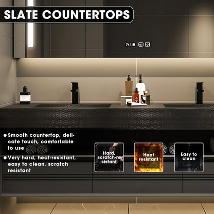 56"- 78" Black Bathroom Vanity Set with Mirror Cabinet And Double Sink&Faucet