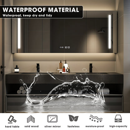 56"- 78" Black Bathroom Vanity Set with Mirror Cabinet And Double Sink&Faucet